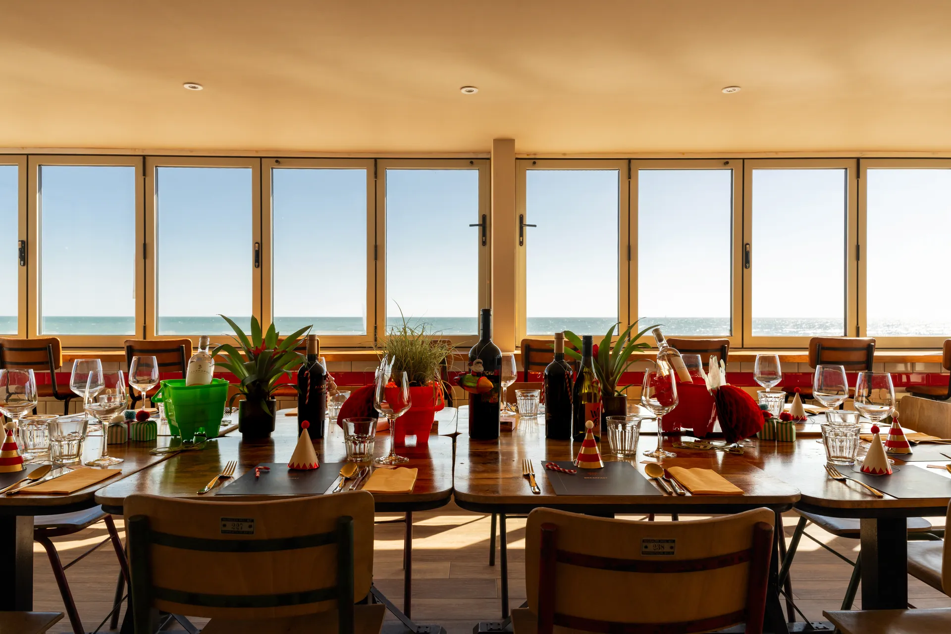 Christmas dining table at Alum Beach Hut overlooking the sea