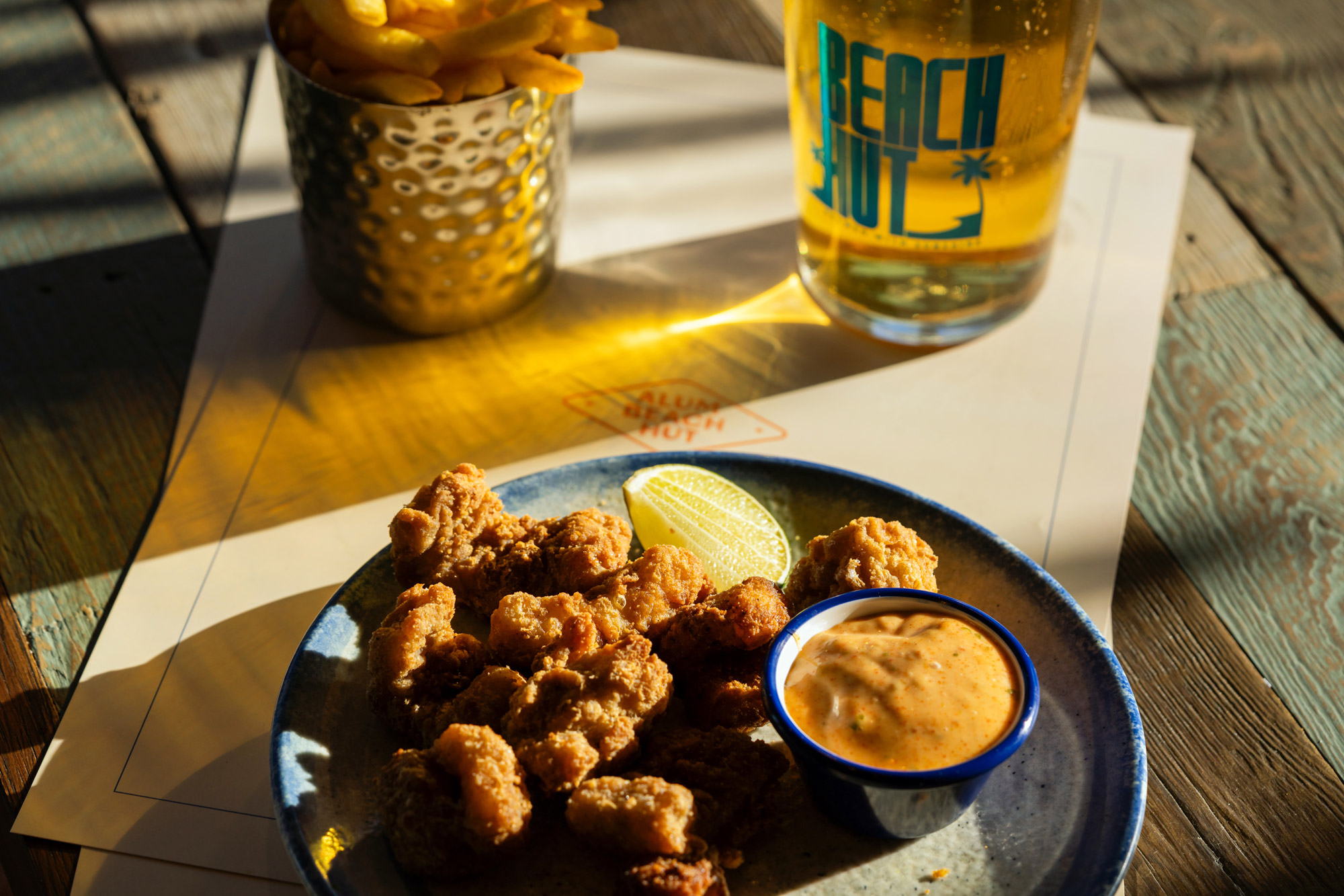 Popcorn chicken and beer